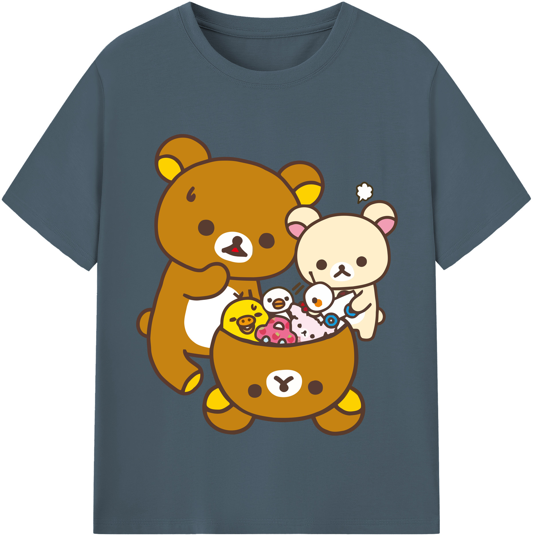 （画像用） リラックマ リラックマ キイロイトリ Rilakkuma Korilakkuma Kiiroitori 綿100％半袖Tシャツ（フロントプリント）